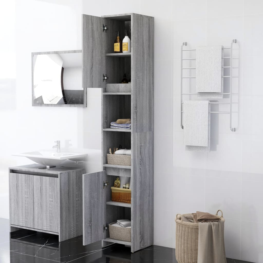 vidaXL Bathroom Cabinet Grey Sonoma 30x30x183.5 cm Engineered Wood