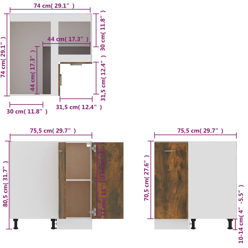 vidaXL Kitchen Cabinet Smoked Oak 75.5x75.5x81.5 cm Engineered Wood