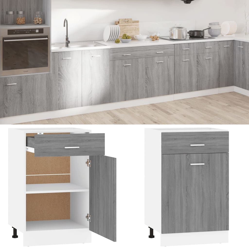 vidaXL Drawer Bottom Cabinet Grey Sonoma 50x46x81,5 cm Engineered Wood