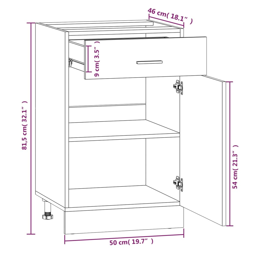 vidaXL Drawer Bottom Cabinet Grey Sonoma 50x46x81,5 cm Engineered Wood