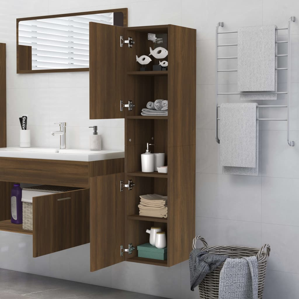 vidaXL Bathroom Cabinet Brown Oak 30x30x130 cm Engineered Wood