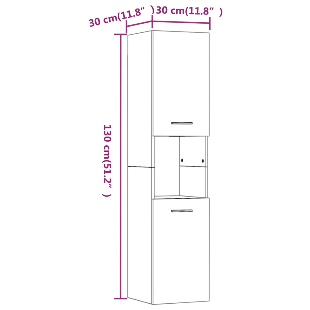 vidaXL Bathroom Cabinet Brown Oak 30x30x130 cm Engineered Wood