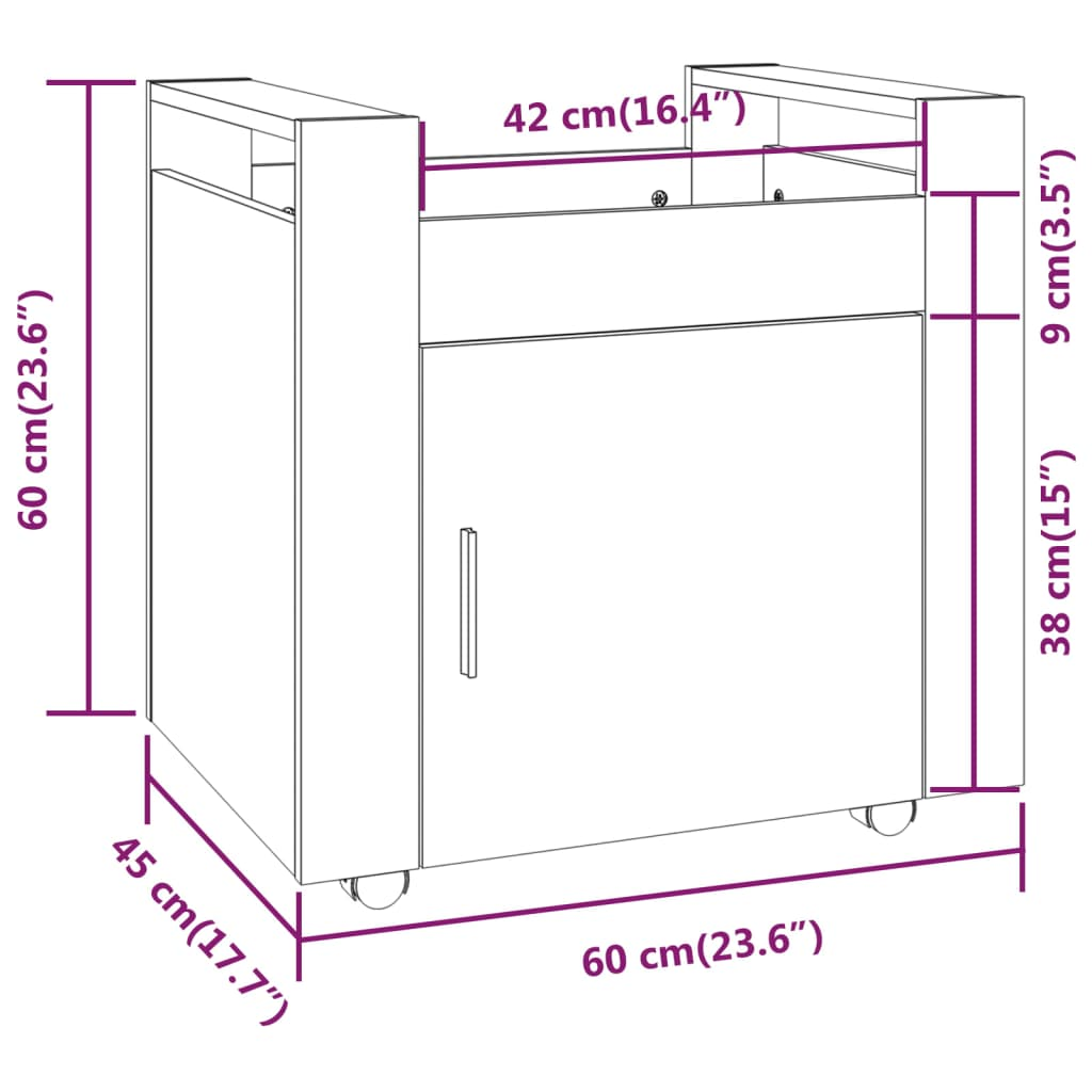 vidaXL Desk Trolley Concrete Grey 60x45x60 cm Engineered Wood