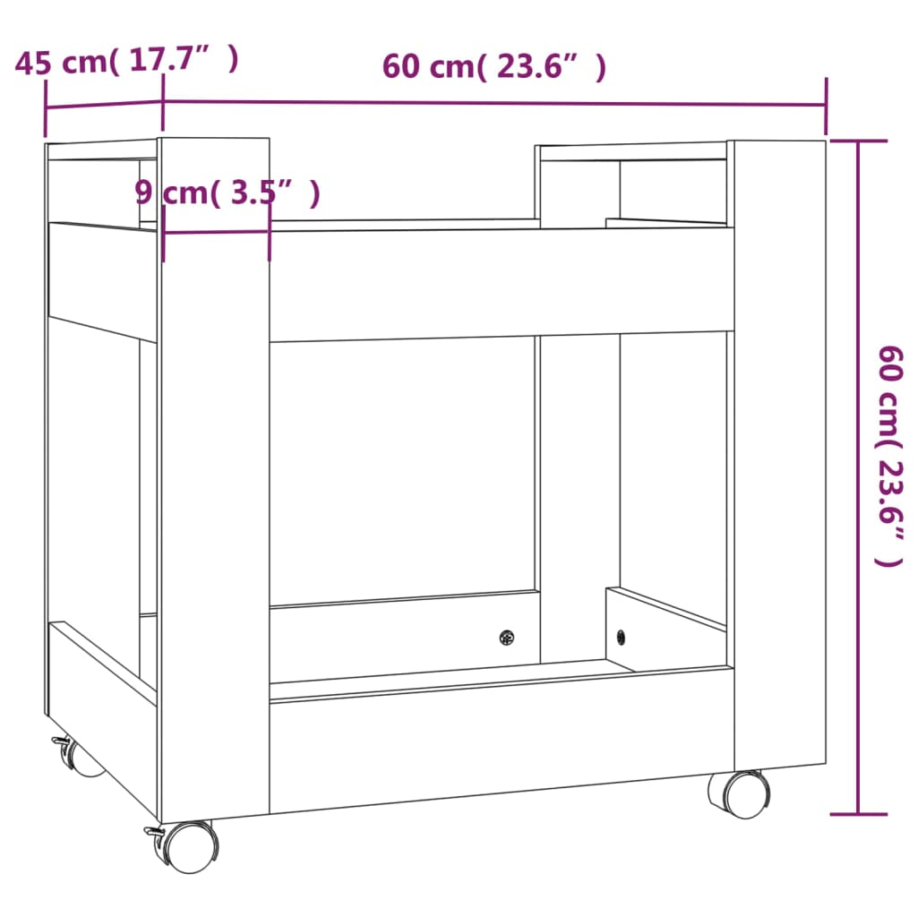 vidaXL Desk Trolley White 60x45x60 cm Engineered Wood