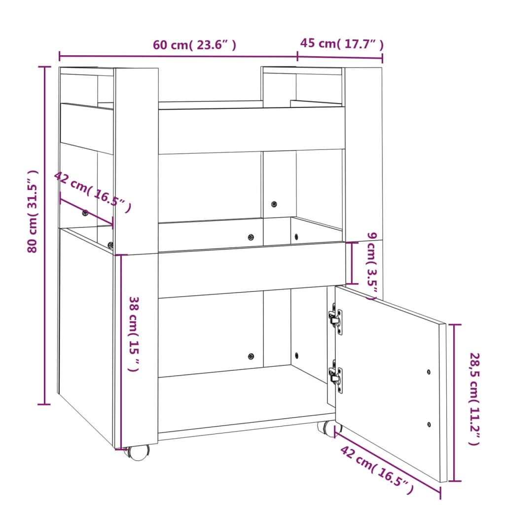 vidaXL Kitchen Trolley Brown Oak 60x45x80 cm Engineered Wood