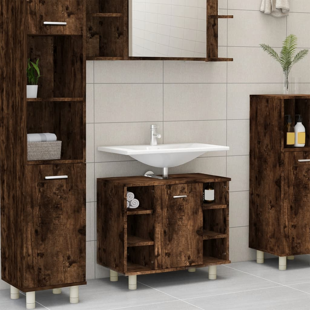 vidaXL Bathroom Cabinet Smoked Oak 60x32x53.5 cm Engineered Wood