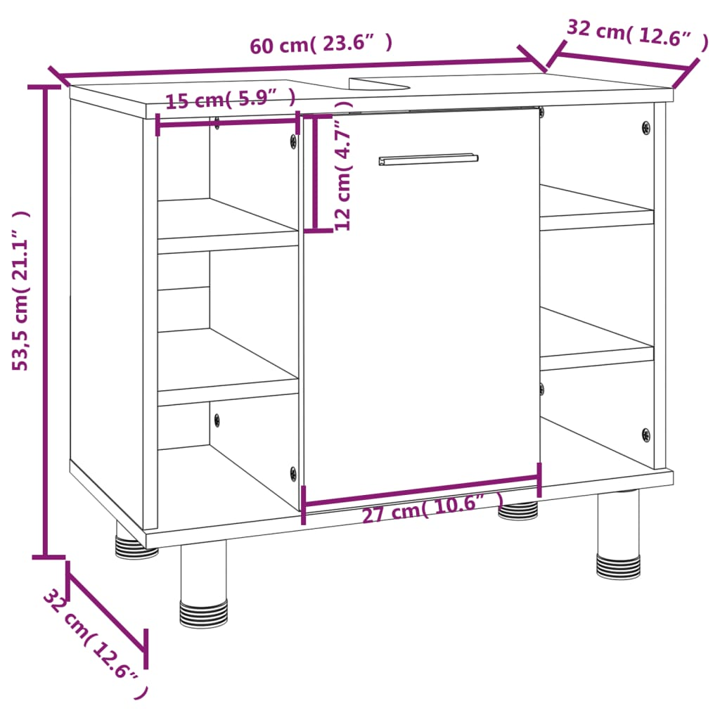 vidaXL Bathroom Cabinet Smoked Oak 60x32x53.5 cm Engineered Wood