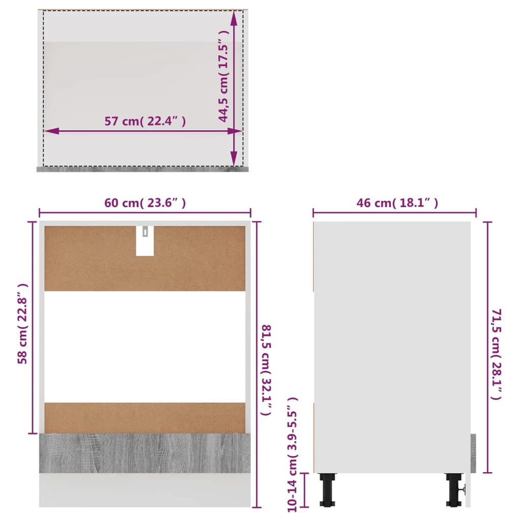 vidaXL Oven Cabinet Grey Sonoma 60x46x81.5 cm Engineered Wood