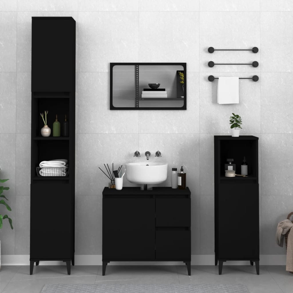 vidaXL Bathroom Cabinet Black 65x33x60 cm Engineered Wood