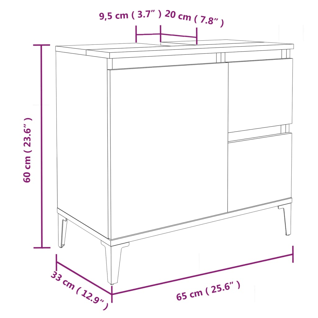 vidaXL Bathroom Cabinet Black 65x33x60 cm Engineered Wood