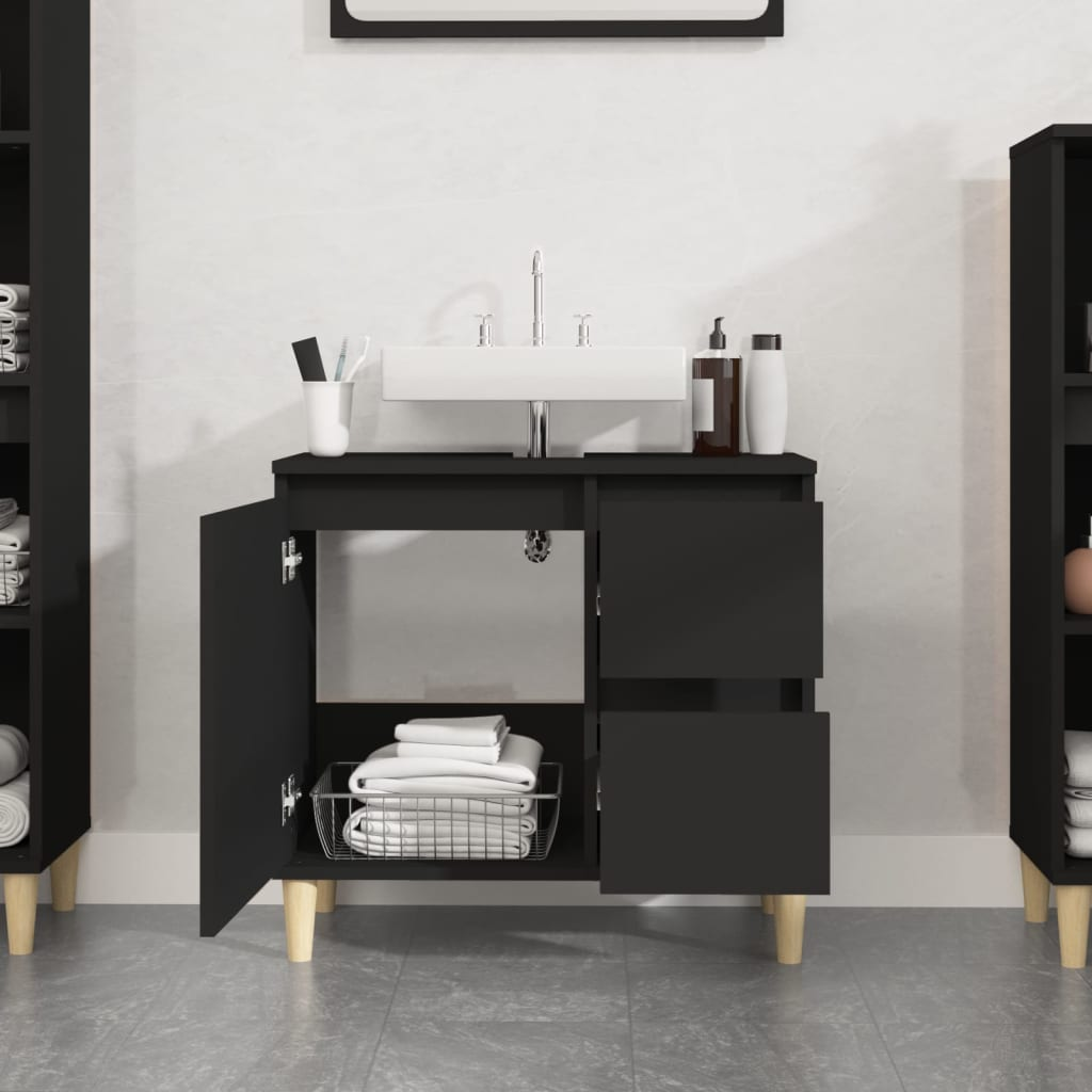 vidaXL Bathroom Cabinet Black 65x33x60 cm Engineered Wood