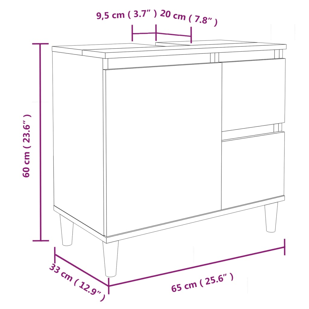 vidaXL Bathroom Cabinet Black 65x33x60 cm Engineered Wood