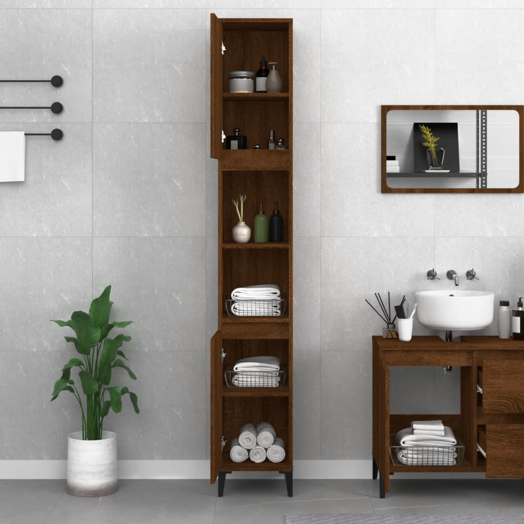 vidaXL Bathroom Cabinet Brown Oak 30x30x190 cm Engineered Wood