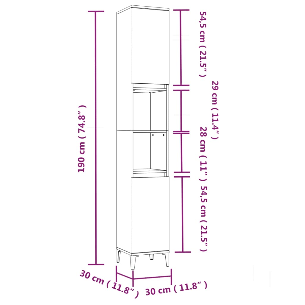 vidaXL Bathroom Cabinet Brown Oak 30x30x190 cm Engineered Wood