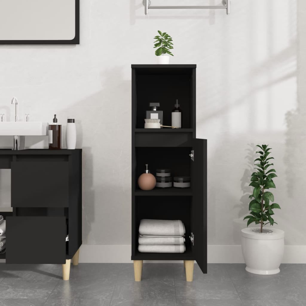 vidaXL Bathroom Cabinet Black 30x30x100 cm Engineered Wood