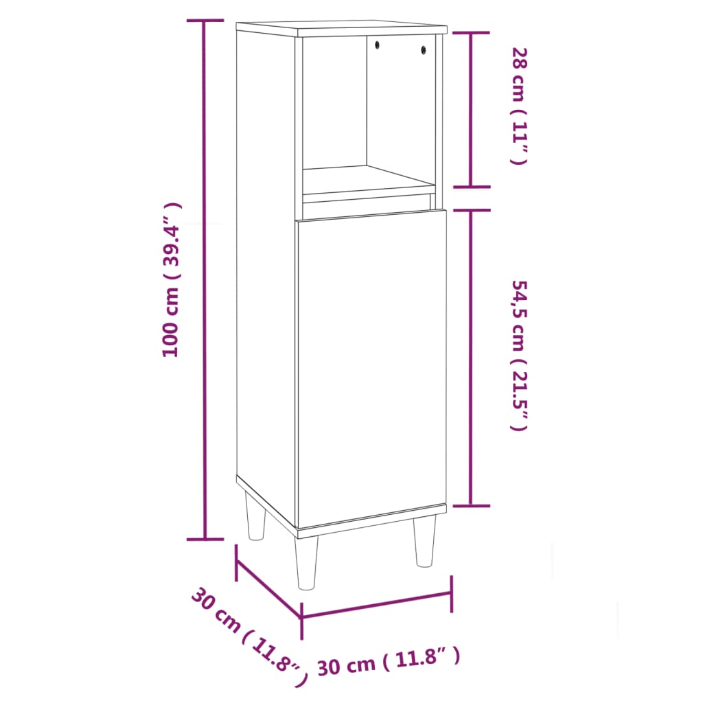 vidaXL Bathroom Cabinet Black 30x30x100 cm Engineered Wood