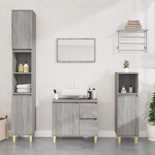 vidaXL Bathroom Cabinet Grey Sonoma 30x30x100 cm Engineered Wood