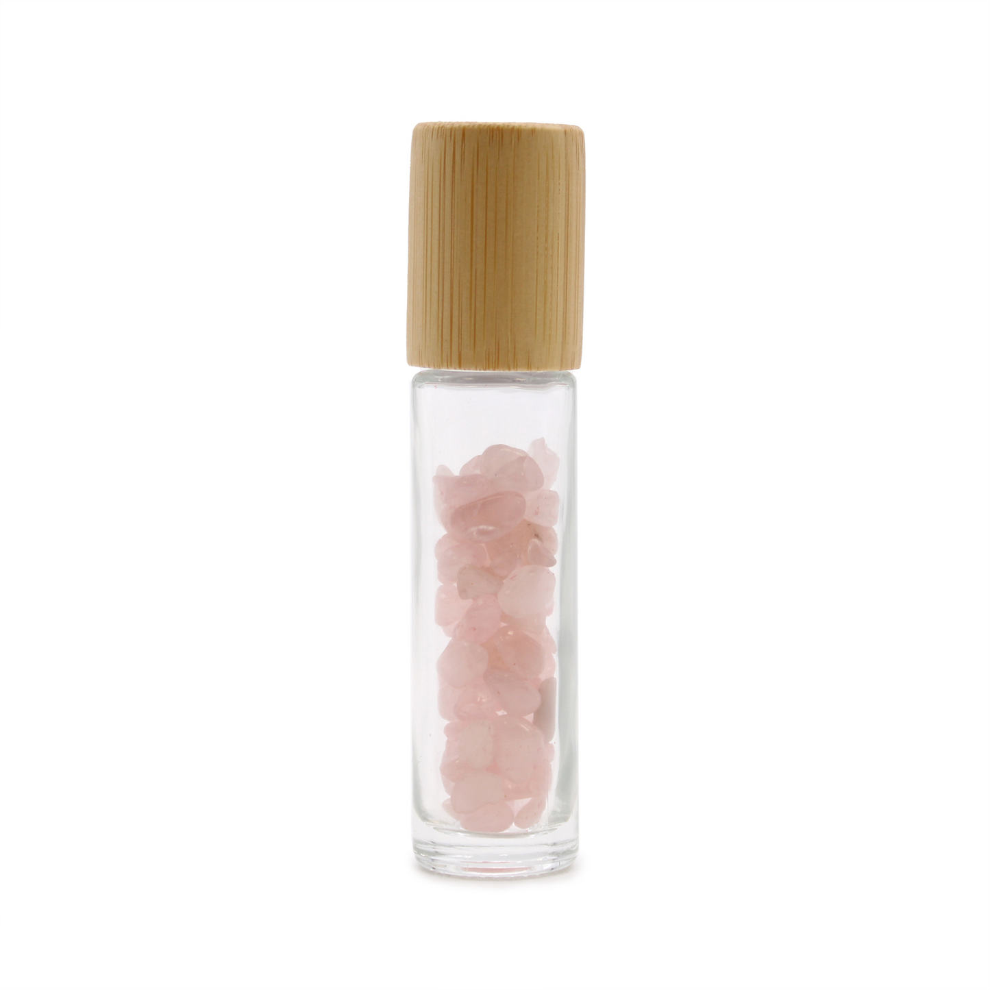 Gemstone Essential Oil Roller Bottle - Rose Quartz  - Wooden Cap