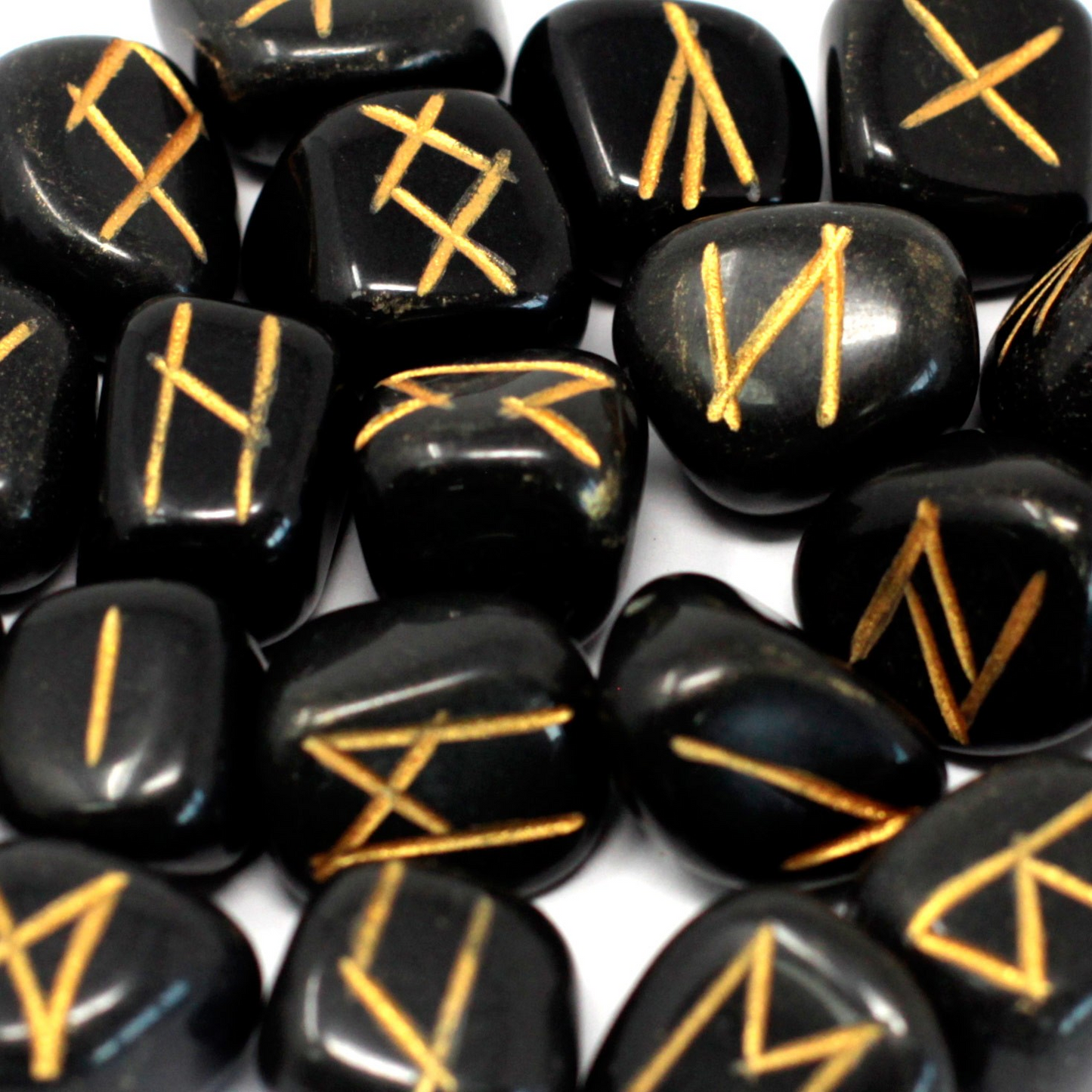 Runes Stone Set in Pouch - Black Agate