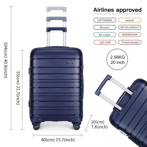 K2091L - Kono Multi Texture Hard Shell PP Suitcase 3 Pieces Set - Classic Collection - Navy