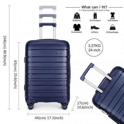 K2091L - Kono Multi Texture Hard Shell PP Suitcase 3 Pieces Set - Classic Collection - Navy