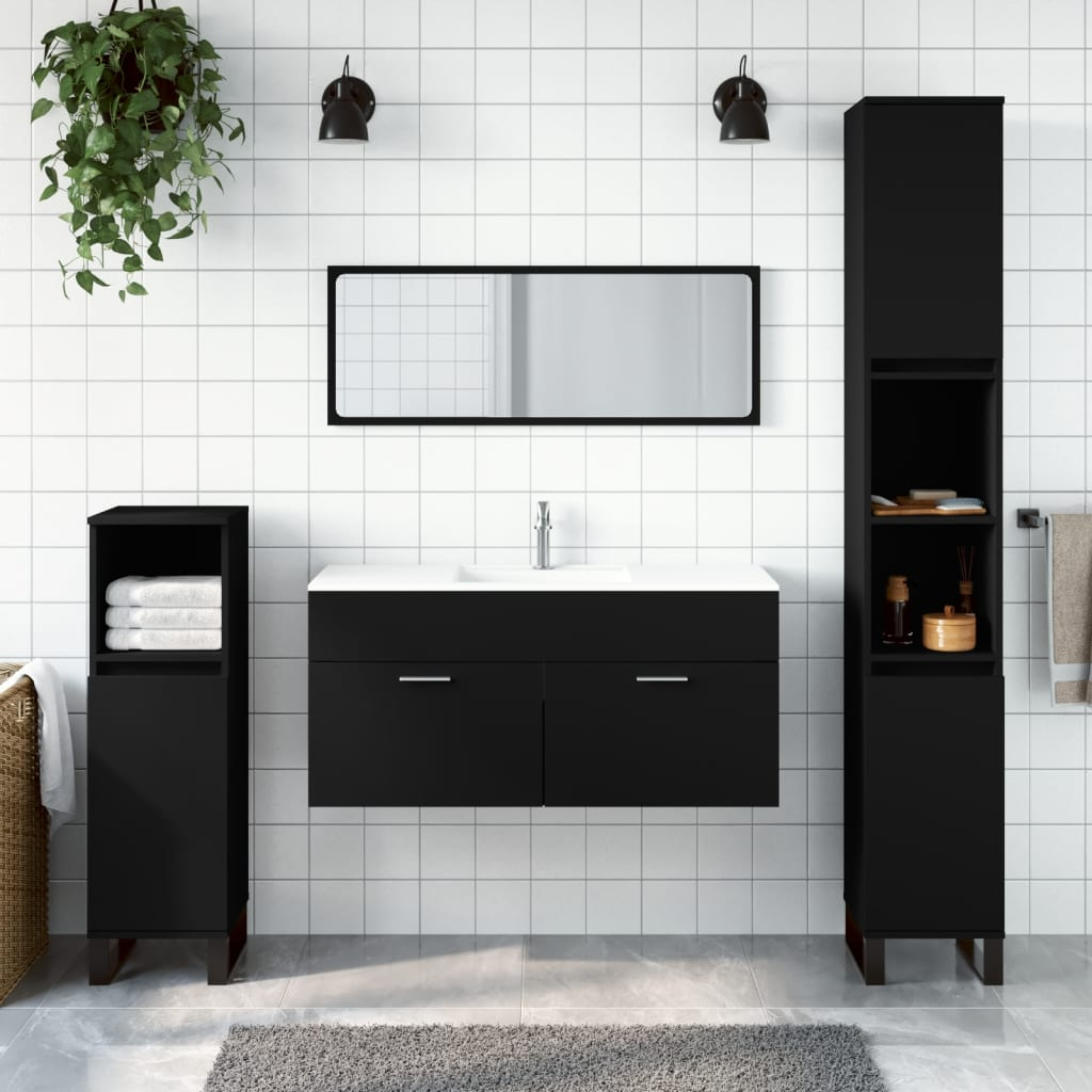 vidaXL Bathroom Cabinet with Mirror Black Engineered Wood