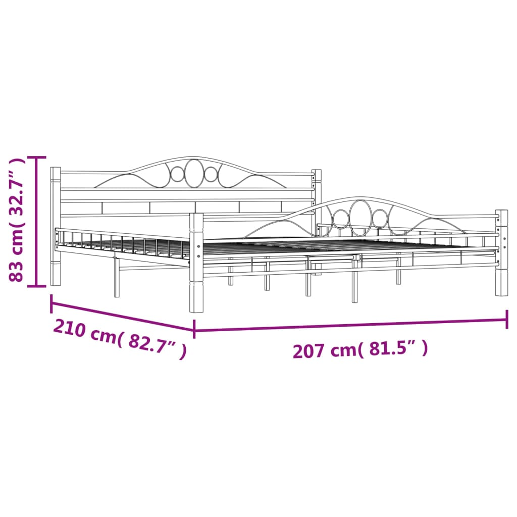 vidaXL Bed Frame Black Metal 200x200 cm