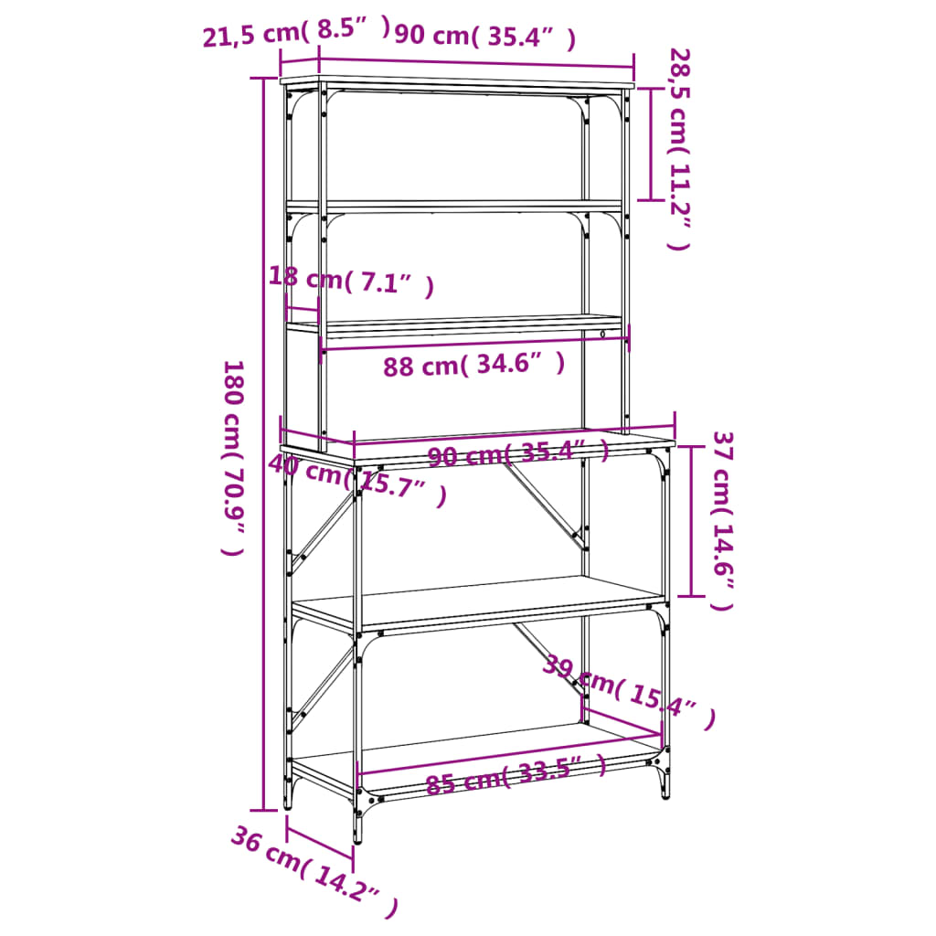 vidaXL Baker's Rack 6-Tier Brown Oak 90x40x180 cm Engineered Wood