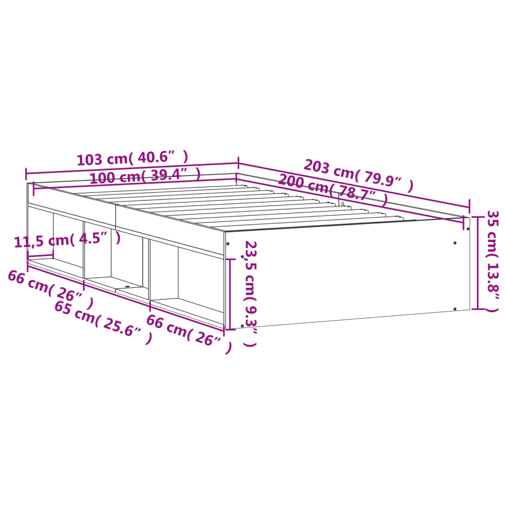 vidaXL Bed Frame Black 100x200 cm