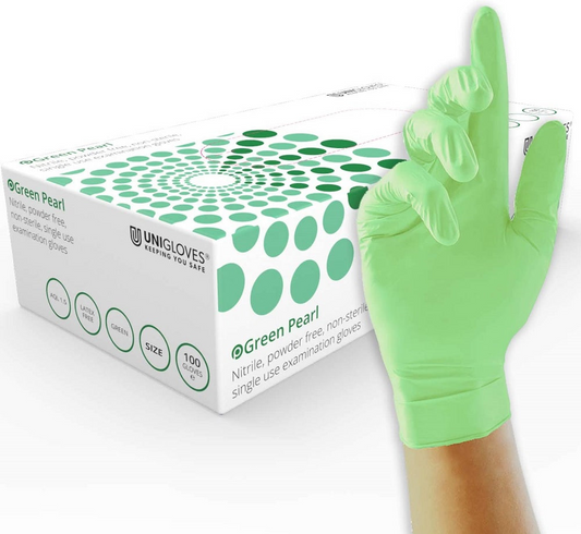 Disposable Nitrile Gloves Powder Latex Free, Green Pearl