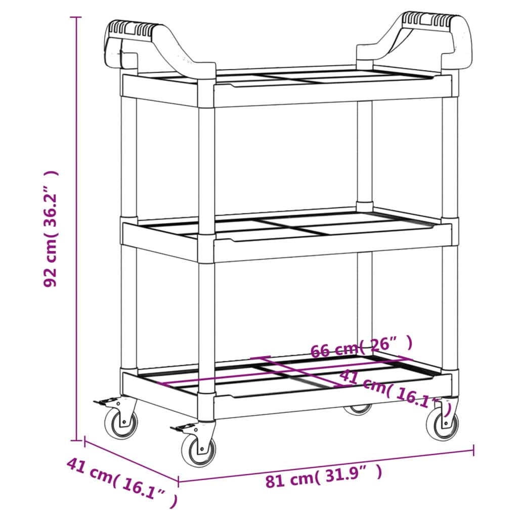 vidaXL 3-Tier Trolley Black 81x41x92 cm Aluminium