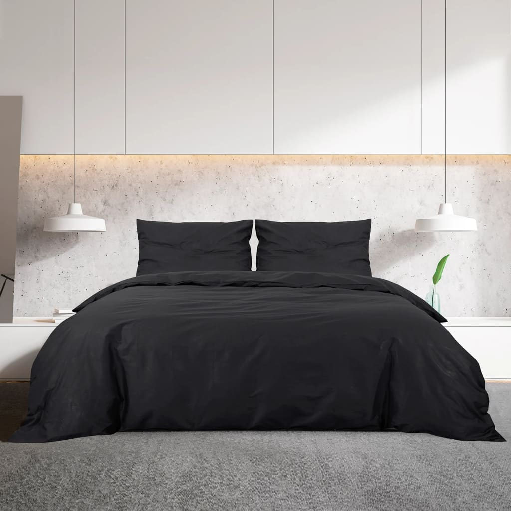 vidaXL Duvet Cover Set Black 140x200 cm Cotton