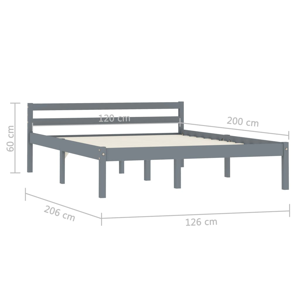 vidaXL Bed Frame Grey Solid Pine Wood 120x200 cm