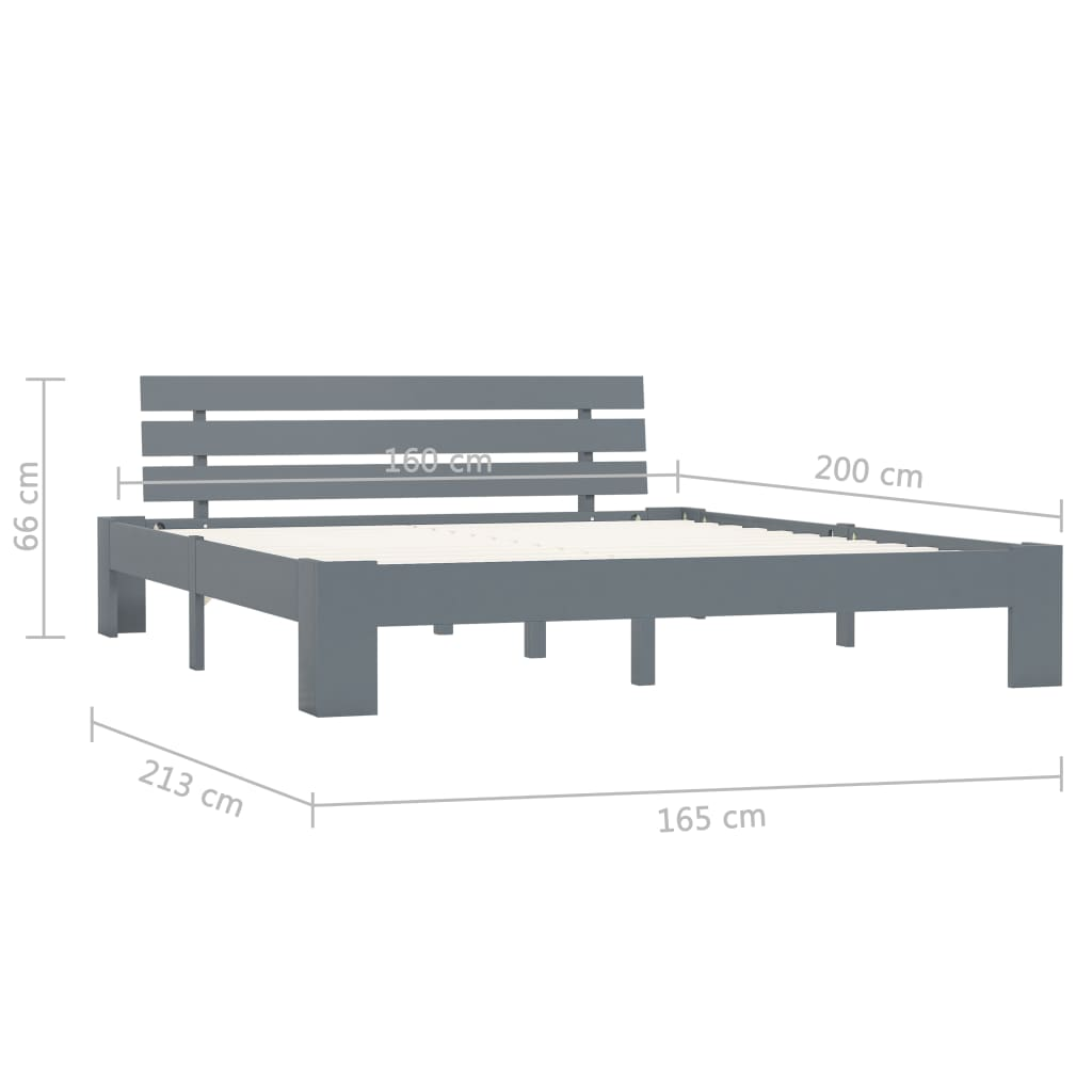 vidaXL Bed Frame Grey Solid Pine Wood 160x200 cm