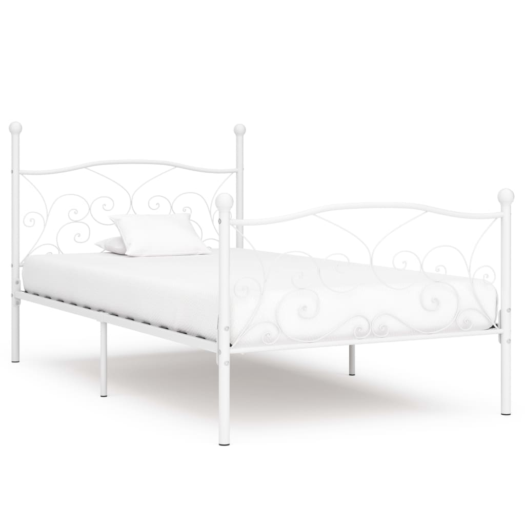 vidaXL Bed Frame with Slatted Base White Metal 100x200 cm