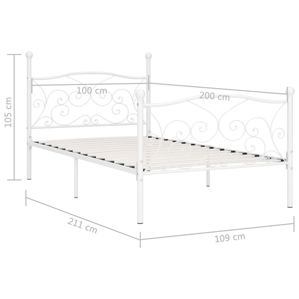 vidaXL Bed Frame with Slatted Base White Metal 100x200 cm