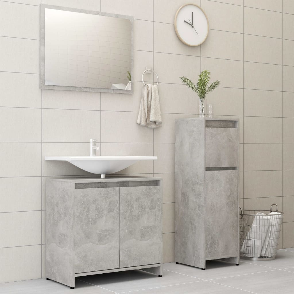 vidaXL 3 Piece Bathroom Furniture Set Concrete Grey Engineered Wood