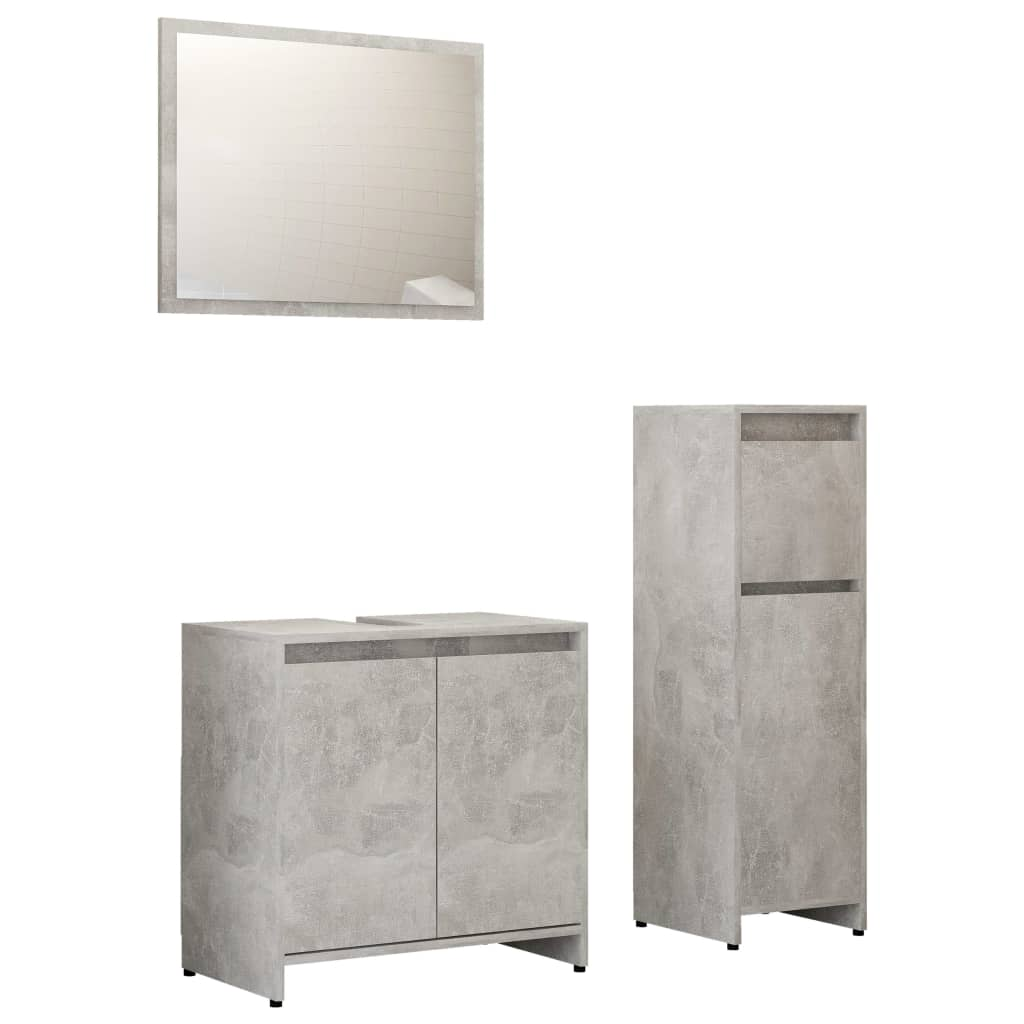 vidaXL 3 Piece Bathroom Furniture Set Concrete Grey Engineered Wood