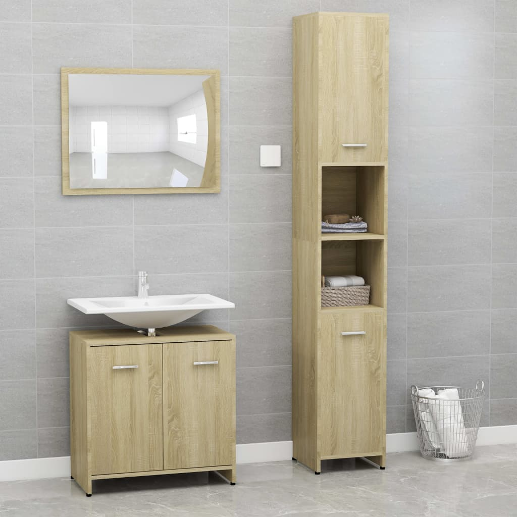 vidaXL 3 Piece Bathroom Furniture Set Sonoma Oak Engineered Wood