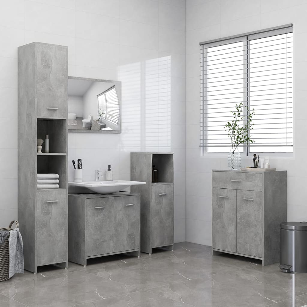 vidaXL 4 Piece Bathroom Furniture Set Concrete Grey