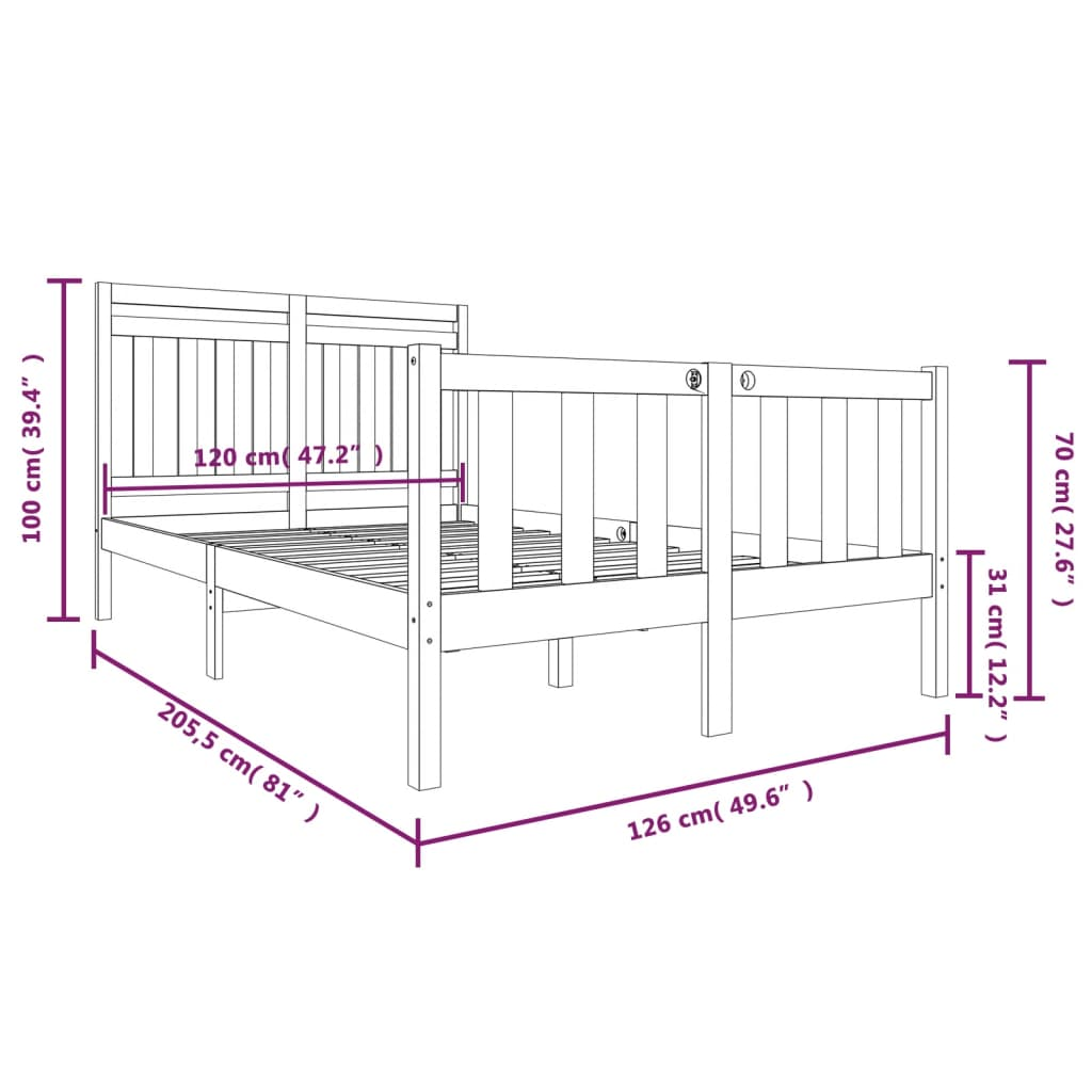 vidaXL Bed Frame Solid Wood 120x200 cm