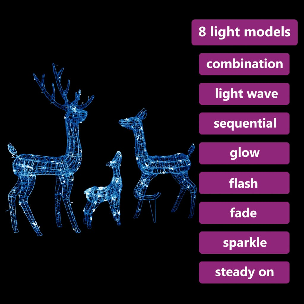 vidaXL Acrylic Reindeer Family Christmas Decoration 300 LED Blue