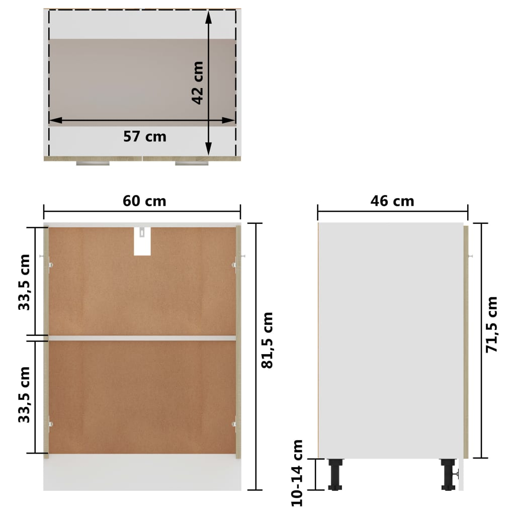 vidaXL Bottom Cabinet Sonoma Oak 60x46x81.5 cm Engineered Wood