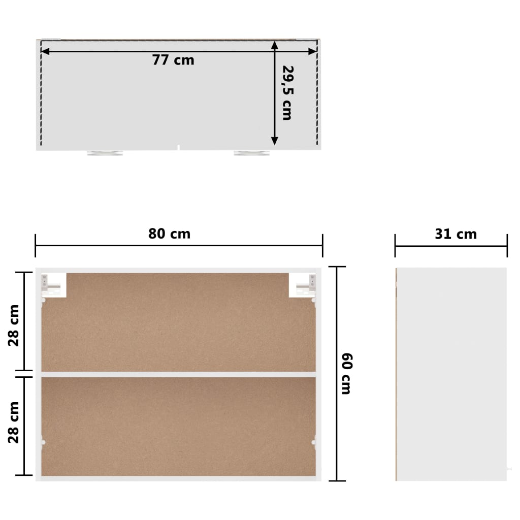 vidaXL Hanging Cabinet High Gloss White 80x31x60 cm Engineered Wood