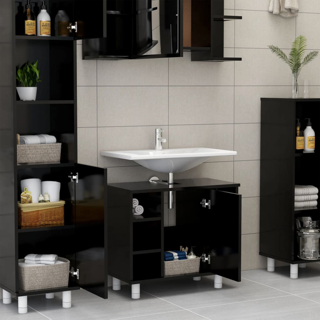 vidaXL Bathroom Cabinet Black 60x32x53.5 cm Engineered Wood