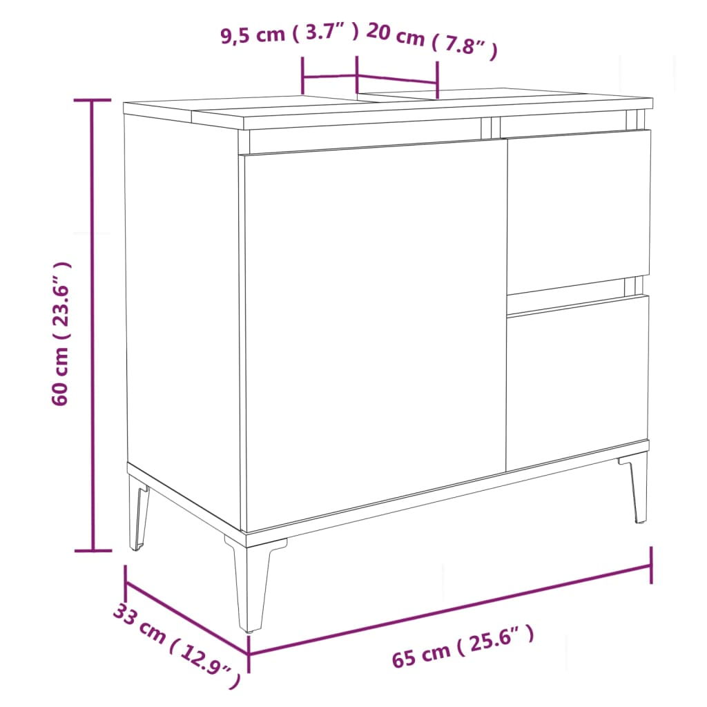 vidaXL Bathroom Cabinet Grey Sonoma 65x33x60 cm Engineered Wood