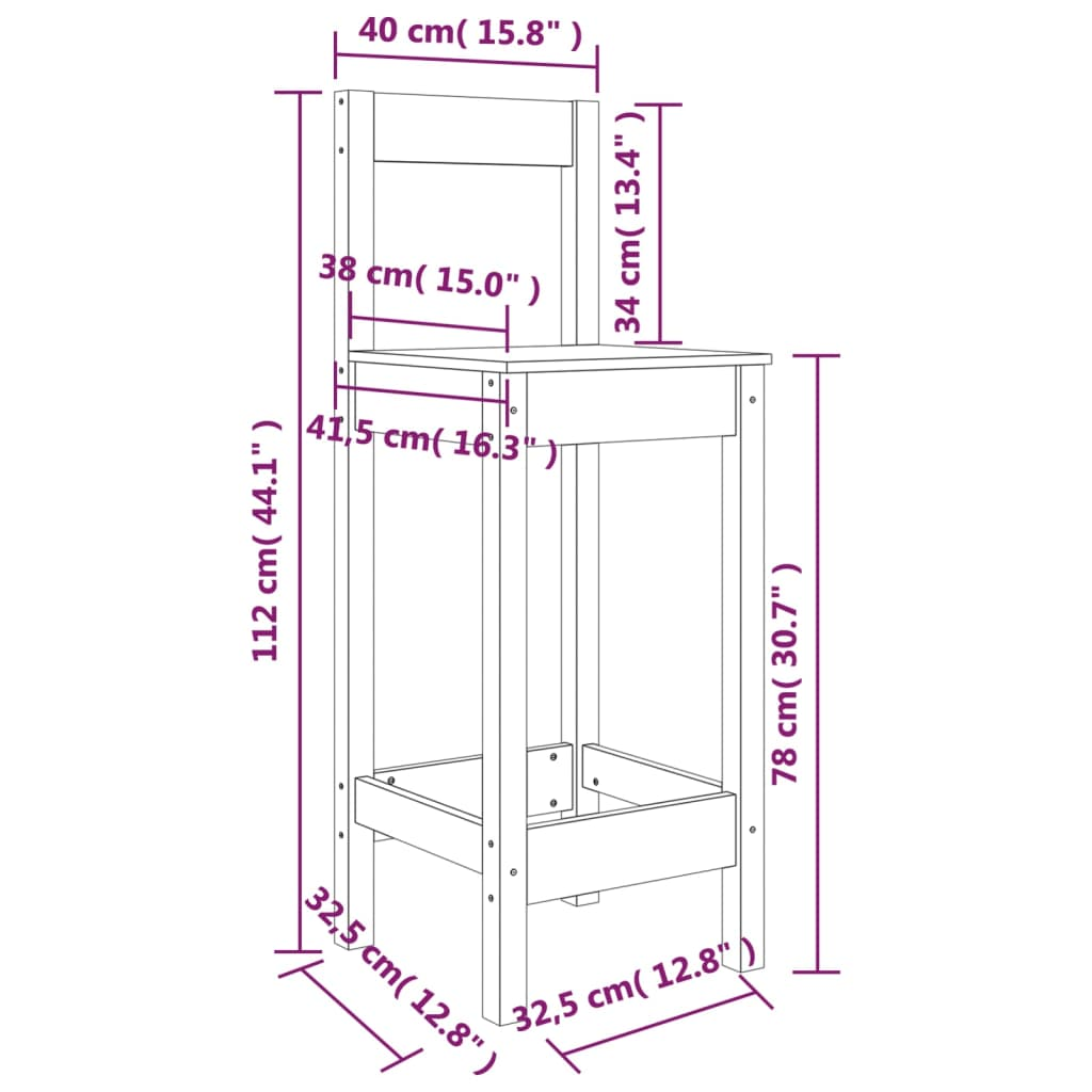 vidaXL Bar Chairs 2 pcs White 40x41.5x112 cm Solid Wood Pine