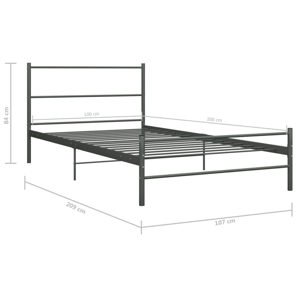 vidaXL Bed Frame Grey Metal 100x200 cm