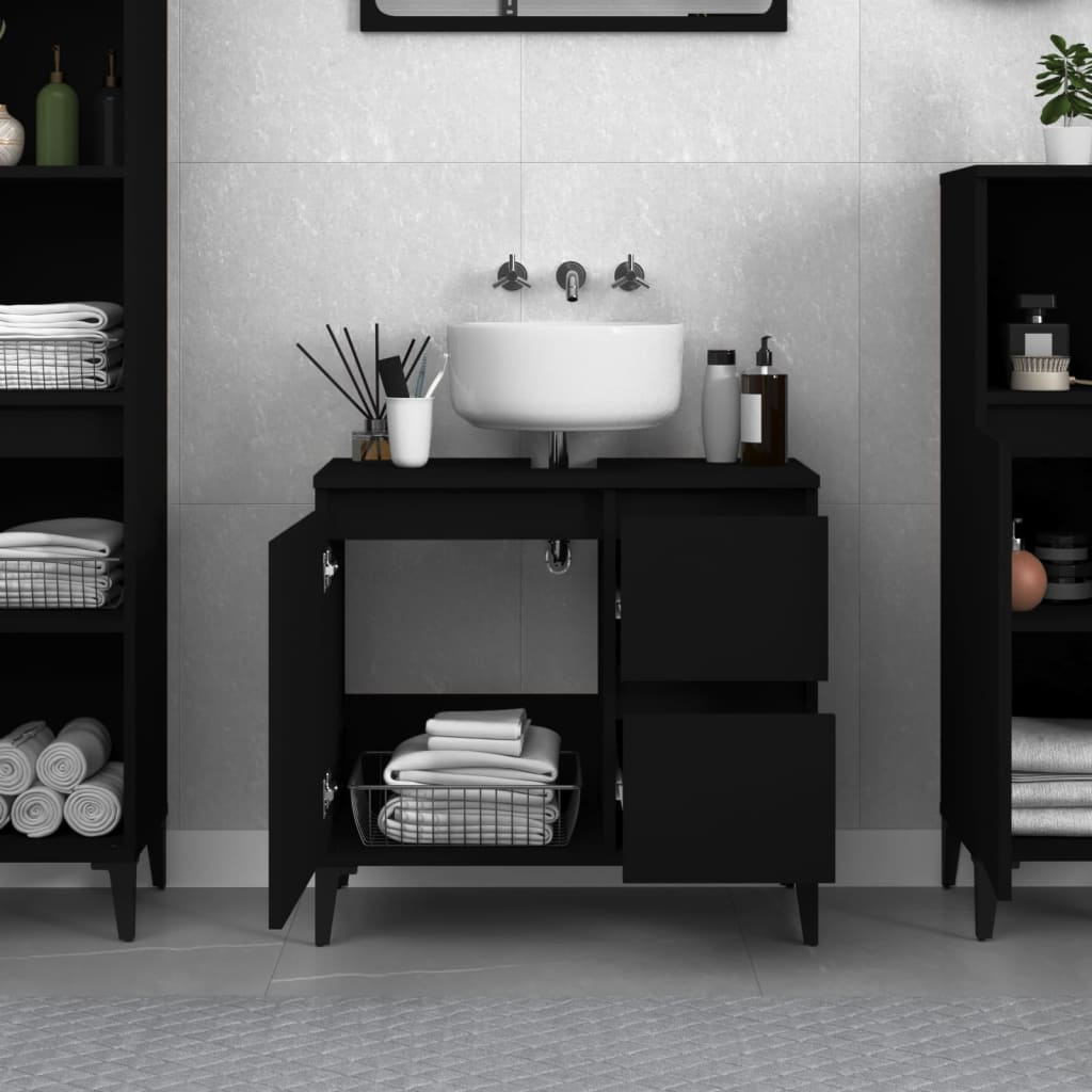 vidaXL Bathroom Cabinet Black 65x33x60 cm Engineered Wood