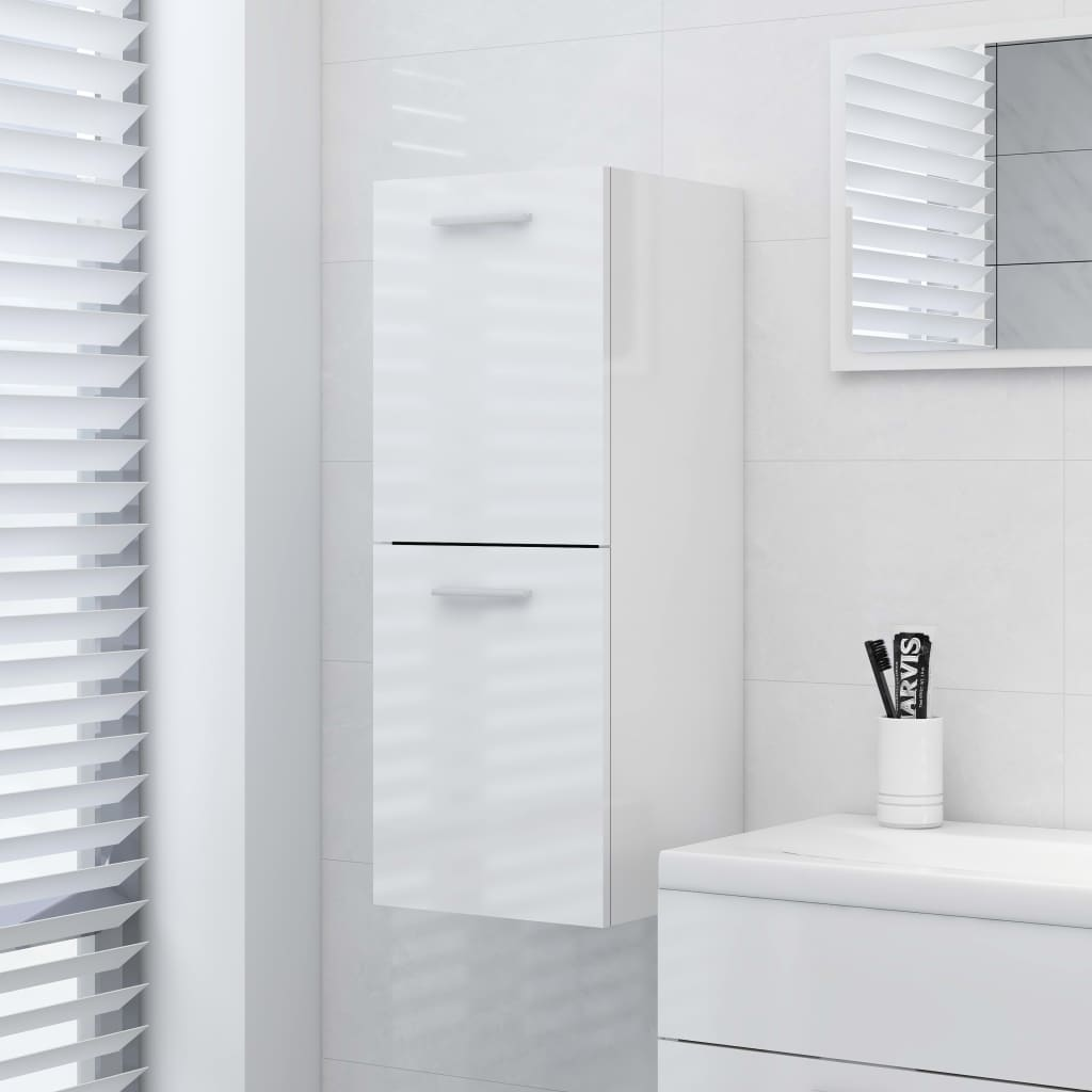 vidaXL Bathroom Cabinet High Gloss White 30x30x80 cm Engineered Wood